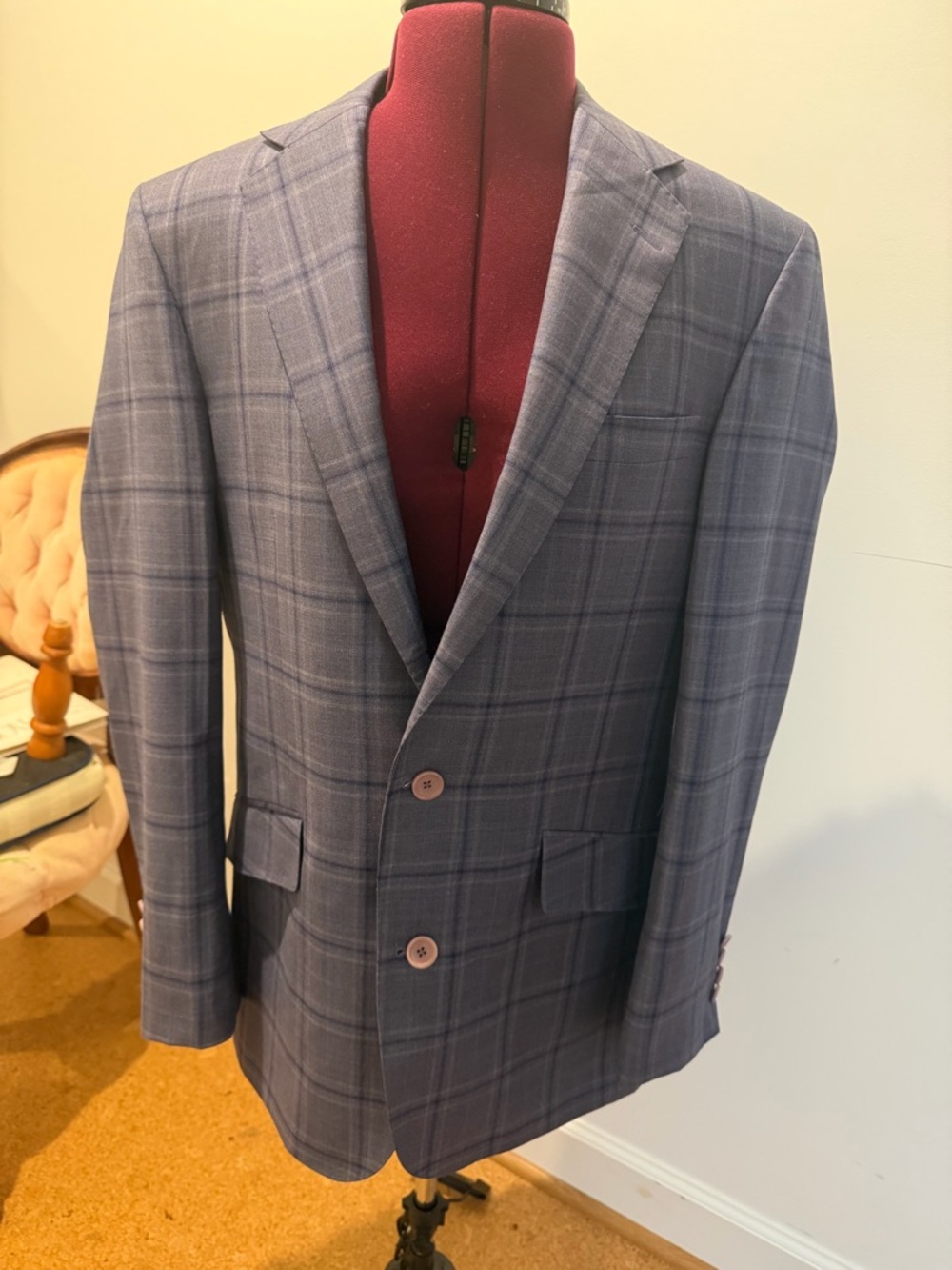 Men's Blue Windowpane Sport Coat - Modern Tailored Look